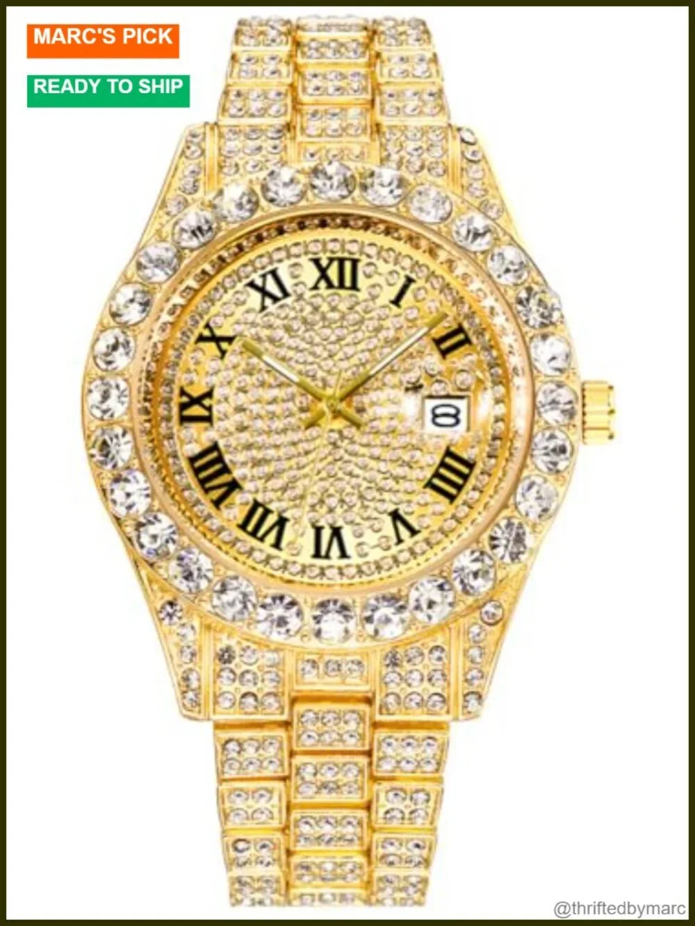Iced-Out Bling Diamond Luxury Quartz Watch with Date